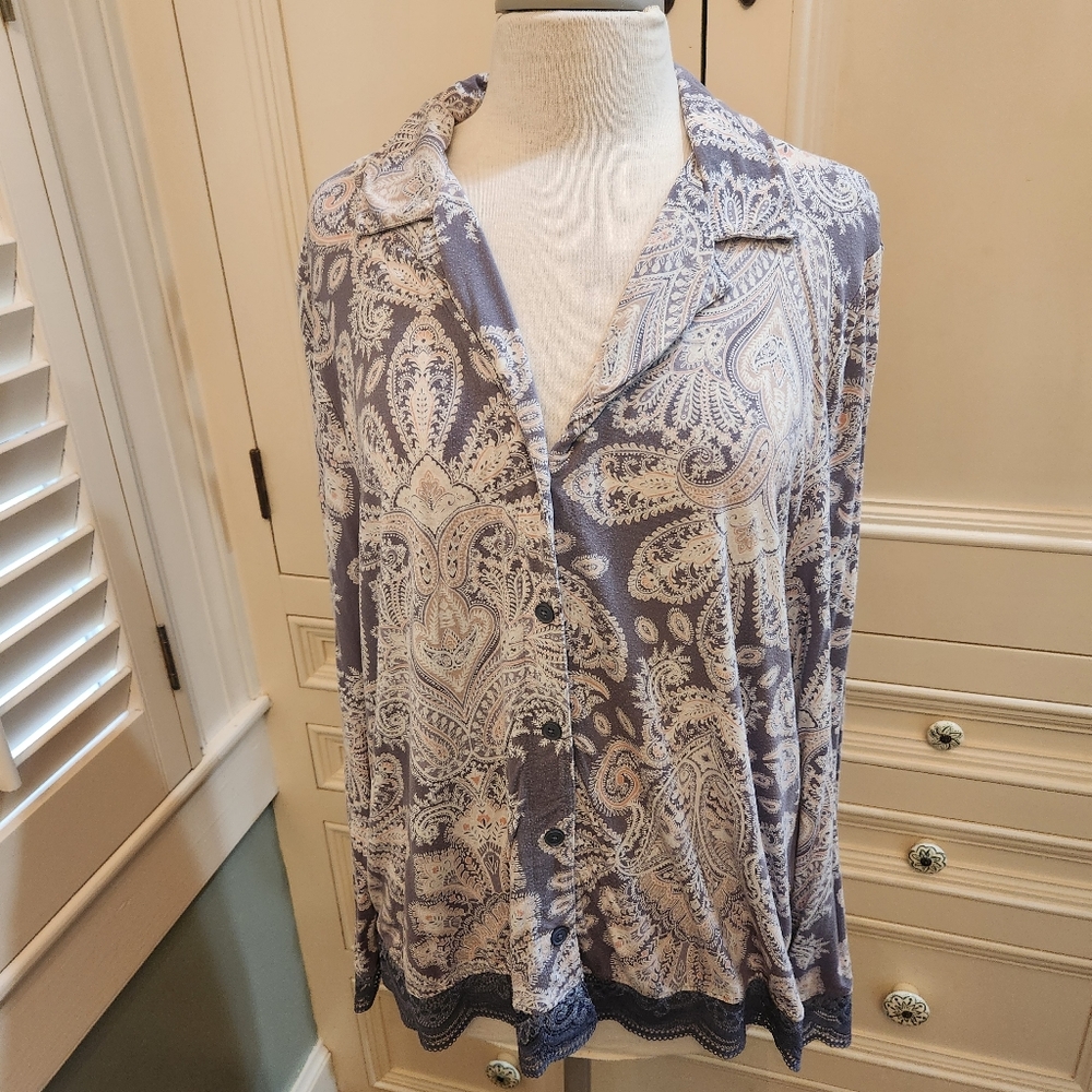 SOMA Women's Pajama Set Grey & White Paisley Sz Large